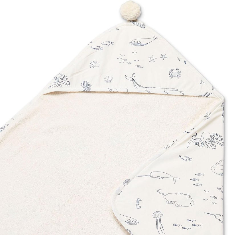 PEHR Hooded Towel Life Aquatic  Absorbent French Terry  Soft Brushed 100 Cotton  30 x 30