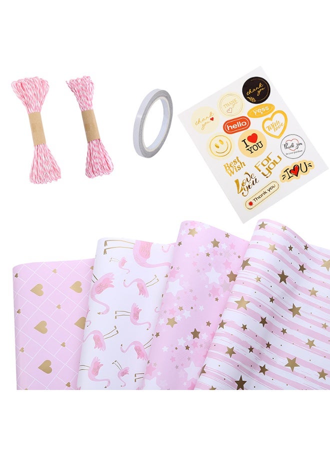 4 Sheets Gift Wrapping Paper With Accessories,Holiday Gift Wrapping Paper,Birthday Gift Box Gift Wrapping DIY, Gift Wrapping Paper for Birthday, Holiday, Wedding, Party,Kids Gift Wrapping (70cmX50cm) - Image 1