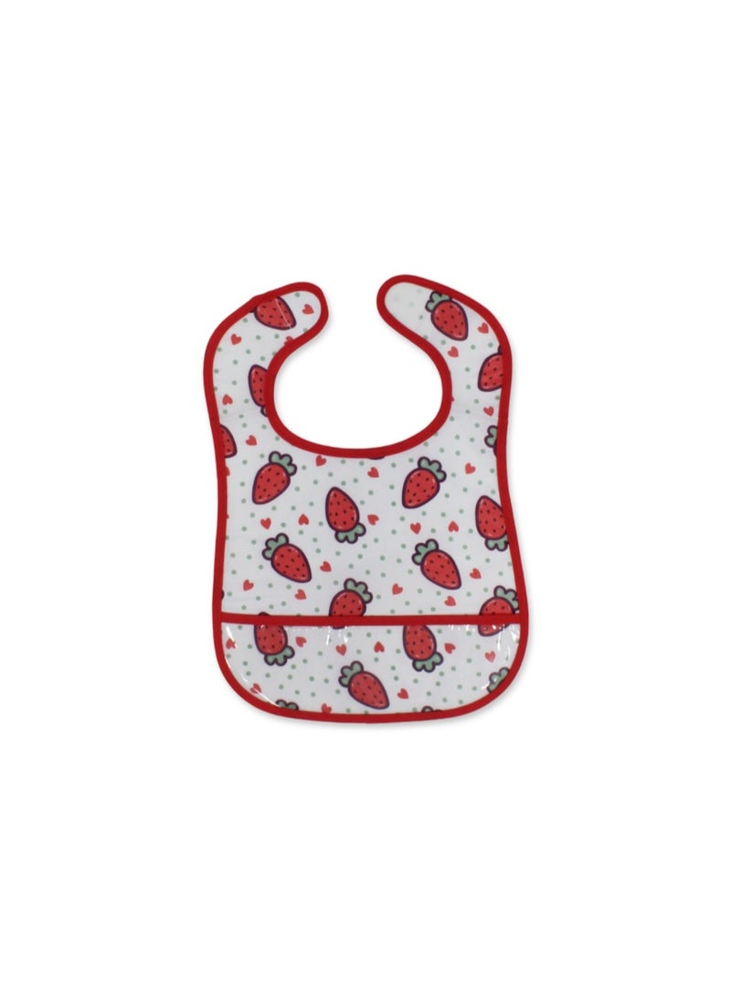 La Frutta PVC Baby Bib with Pocket – Strawberry Print - Image 1