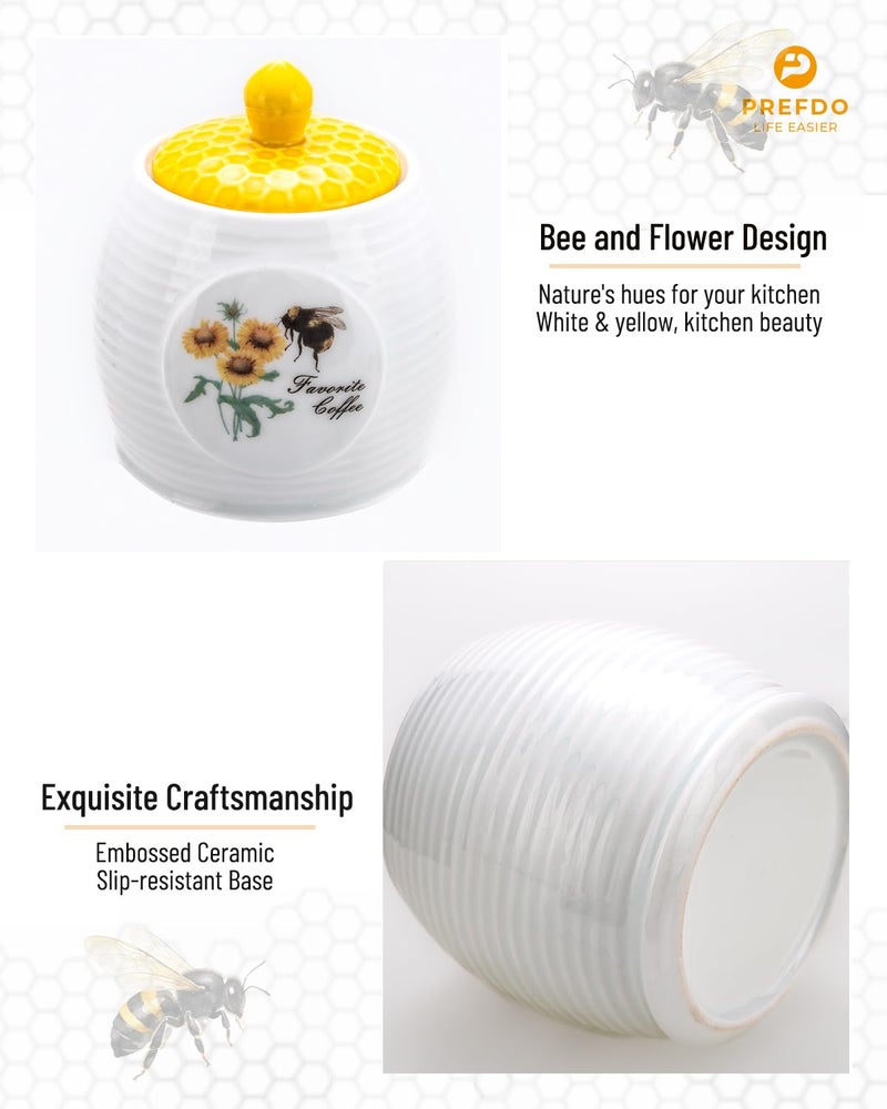 Prefdo Kitchen Storage Canisters Honey Bee & Flower Pattern Ceramic Tea Coffee Sugar Canisters Set Storage Jar with Airtight Lid for Home Modern Kitchen, Set of 3 - Image 4