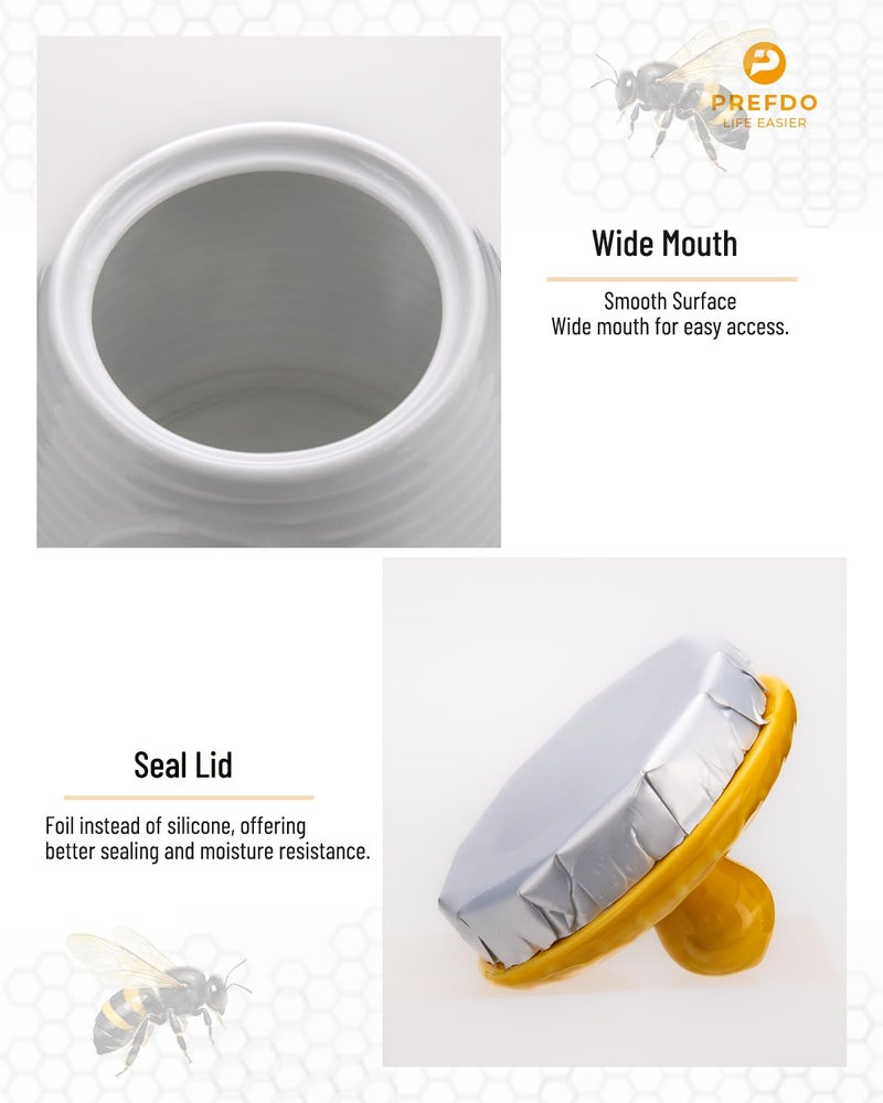 Prefdo Kitchen Storage Canisters Honey Bee & Flower Pattern Ceramic Tea Coffee Sugar Canisters Set Storage Jar with Airtight Lid for Home Modern Kitchen, Set of 3 - Image 5