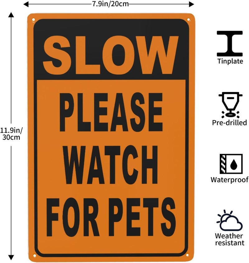 JACKGOLD Slow - Please Watch for Pets Yard Sign 12×8 in, Sturdy Aluminum Lawn Rust Free,Slow Down, Dogs At Play, Protected Street Caution Yard Signs - Image 2