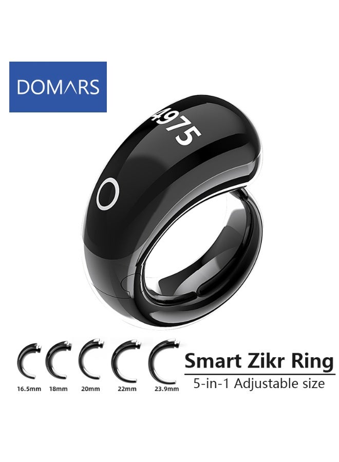 Domars 5-IN-1 Adjustable Size Smart Tasbih Zikr Ring,Smart Ring Counter,Muslim Islamic Prayer Smart Rings, Tasbih Counter Smart Ring, Tasbeeh Smart Counter, Digital Electronic Smart Tally Counter for Prayer (Black, 16.5MM+18MM+20MM+22MM+23.9MM) - Image 1