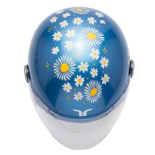 TVARRA Daisy Women's Open Face Helmet for Scooty & Bike | Lightweight 750g | Stylish Floral Design with Clear Visor | Designed for Ladies & Girls | ISI & DOT Certified (Night Sky Blue,M) - Image 1