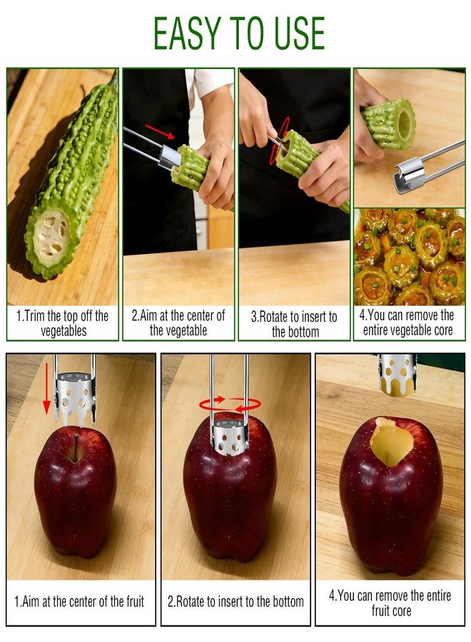 BADAO 2PCS Apple Corer Tool,Bell Pepper Corer Seed Remover Tool,Stainless Steel Fruit Vegetable Corer Tool Kitchen Gadget for Pineapple,Pear,Tomato,Jalapeno Corer Tool Pepper Seed Corer,Easy to Clean - Image 2
