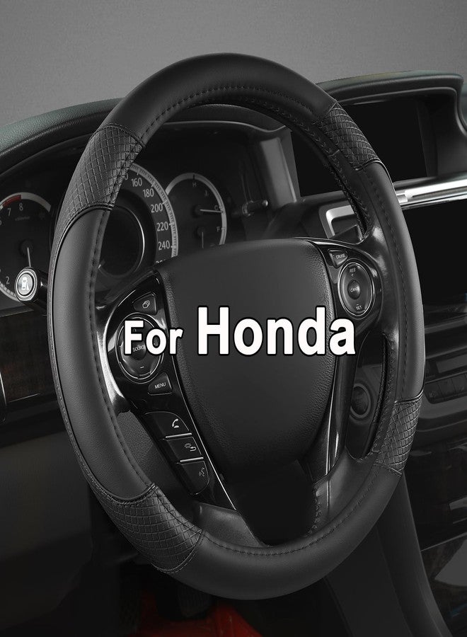 GIANT PANDA Microfiber Leather Steering Wheel Cover for Honda Accord,Civic,CR-V,HR-V,Pilot(Diamond-Pattern-Black-Standard Size) - Image 1
