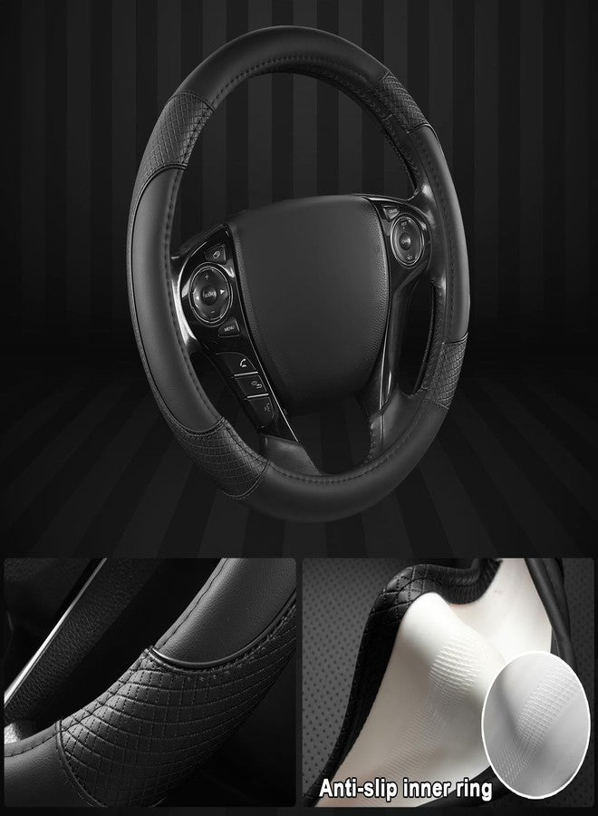 GIANT PANDA Microfiber Leather Steering Wheel Cover for Honda Accord,Civic,CR-V,HR-V,Pilot(Diamond-Pattern-Black-Standard Size) - Image 4