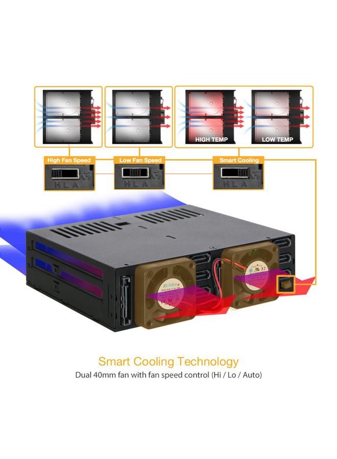 Icy Dock 6 Bay 2.5” SATA HDD/SSD Hot Swap Tool-Less Backplane Enclosure with Dual Cooling Fan for 5.25” Bay | ExpressCage MB326SP-B - Image 4