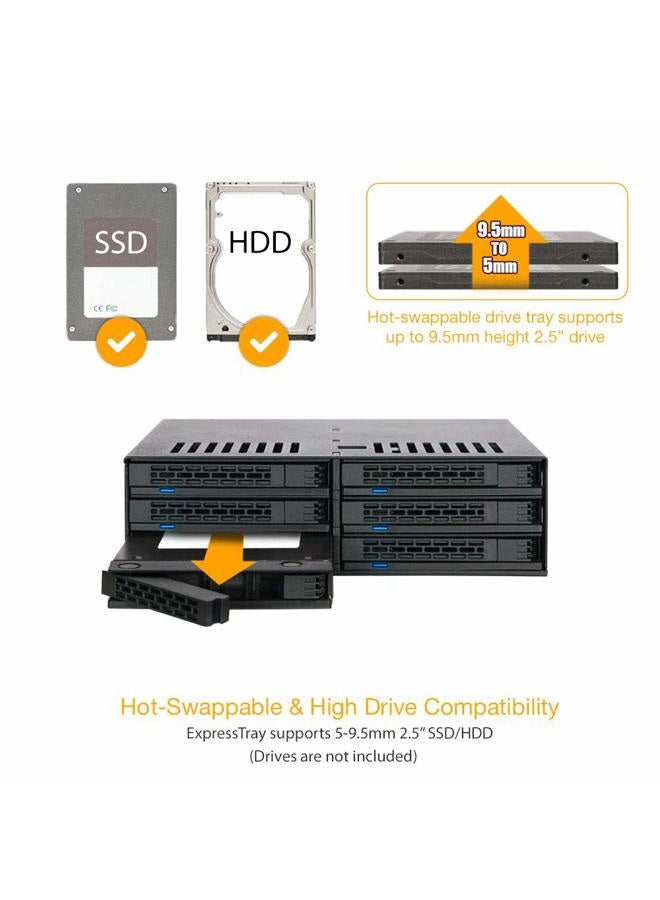 Icy Dock 6 Bay 2.5” SATA HDD/SSD Hot Swap Tool-Less Backplane Enclosure with Dual Cooling Fan for 5.25” Bay | ExpressCage MB326SP-B - Image 3