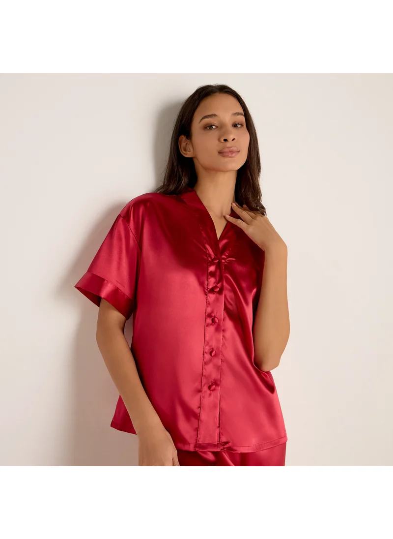 فاف V-neck Top with Short Sleeves and Elasticated Pyjama Set