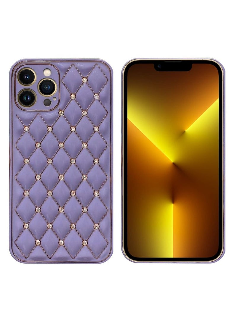 JOWAY - iPhone 13 Pro Max Luxury Diamond Bling Rhinestone Case Cover Shockproof Camera Lens Protection Purple - Image 1