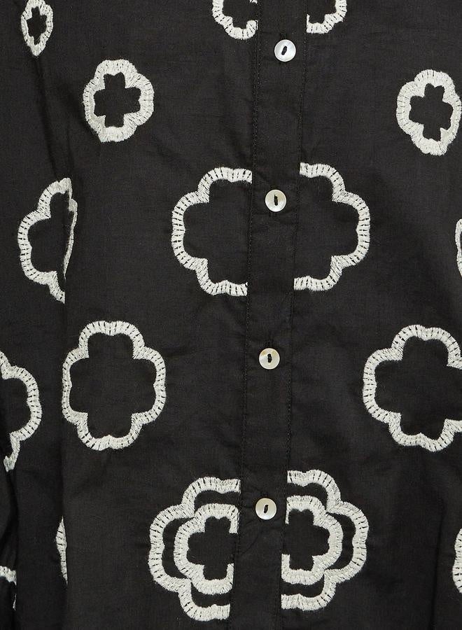 Styli Embroidered Schiffli Balloon Sleeve Collared Shirt - Image 3