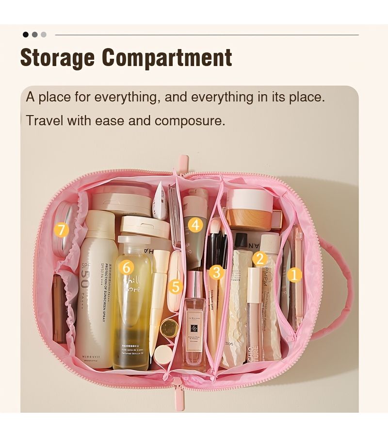 Pink Checkered Travel Toiletry Organizer Large Capacity Cosmetic Bag Set - Image 5