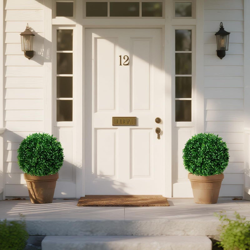 Yangrass Artificial Boxwood Topiary Ball Tree Set of 2, UV Resistant Artificial Outdoor Shrubs with Spike, Decorative Evergreen Fake Topiary Bushes Plant for Front Porch Garden - Image 2