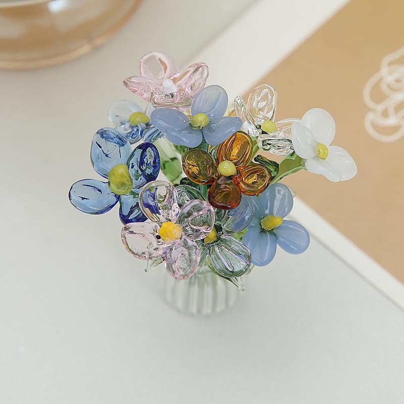 tiecawk 12Pcs Glass Flower and Vase Decor Mini Glass Daisy Flower Mix Color Artificial Flower Bouquet with Small Vase for Women Mom Wedding Mother's Day Christmas Birthday Gift DIY Craft - Image 2