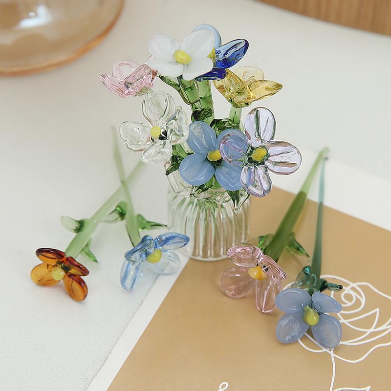tiecawk 12Pcs Glass Flower and Vase Decor Mini Glass Daisy Flower Mix Color Artificial Flower Bouquet with Small Vase for Women Mom Wedding Mother's Day Christmas Birthday Gift DIY Craft - Image 3