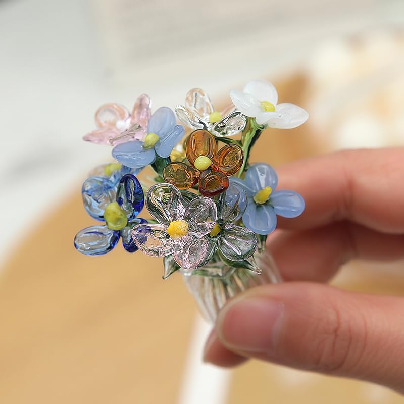tiecawk 12Pcs Glass Flower and Vase Decor Mini Glass Daisy Flower Mix Color Artificial Flower Bouquet with Small Vase for Women Mom Wedding Mother's Day Christmas Birthday Gift DIY Craft - Image 1