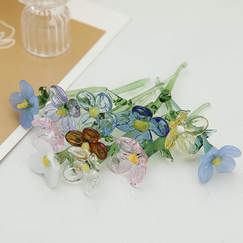 tiecawk 12Pcs Glass Flower and Vase Decor Mini Glass Daisy Flower Mix Color Artificial Flower Bouquet with Small Vase for Women Mom Wedding Mother's Day Christmas Birthday Gift DIY Craft - Image 4