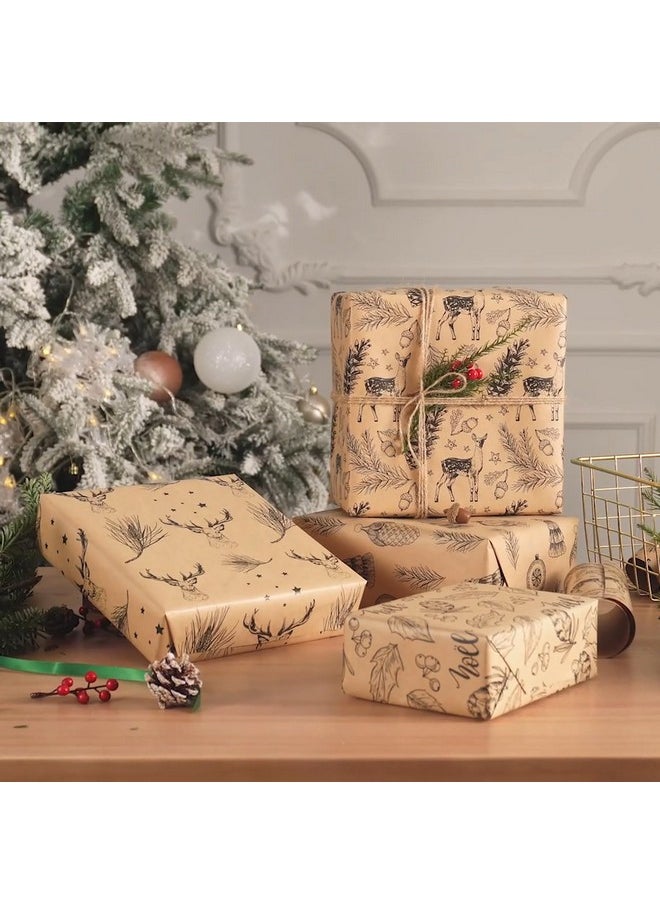 Christmas Wrapping Paper - Brown Kraft Paper With Black Christmas Elements Print Paper - 4 Roll-30Inch X 10Feet Per Roll - pzsku/Z5E5B7ACC99934C0ED9F6Z/45/_/1733729640/b8c34466-a864-4ad9-a59c-4331ddcc7c28