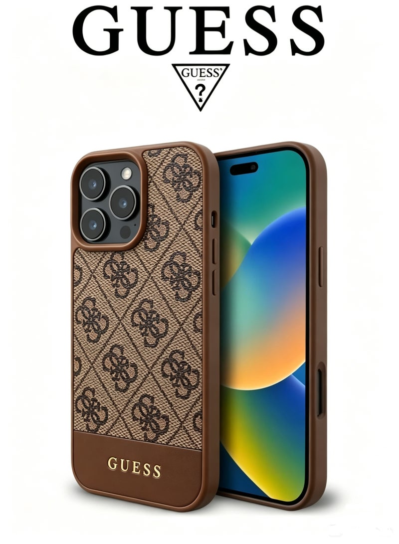 GUESS IPhone 16 Pro Max cover, with a logo and a leather design approved by the global brand Guess.  In Brown - Image 2