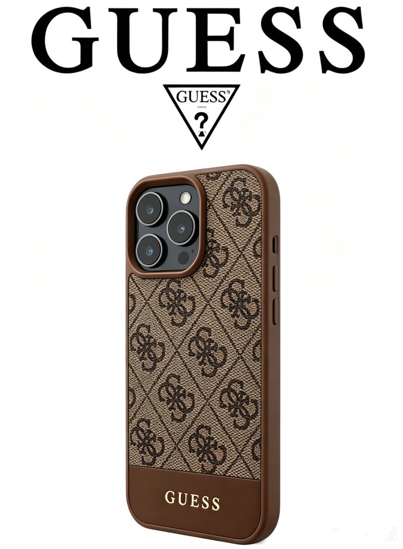 GUESS IPhone 16 Pro Max cover, with a logo and a leather design approved by the global brand Guess.  In Brown - Image 3