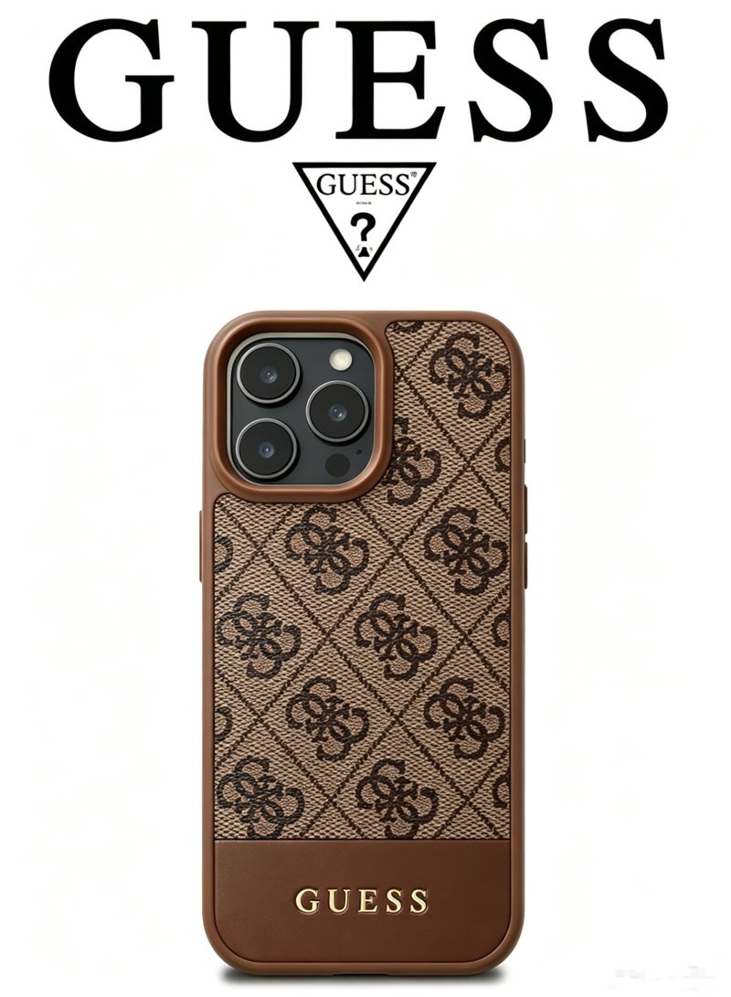 GUESS IPhone 16 Pro Max cover, with a logo and a leather design approved by the global brand Guess.  In Brown - Image 1