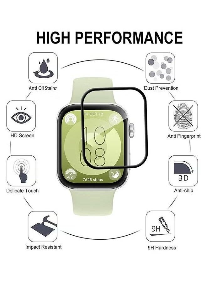 3 Pcs Huawei Watch Fit 3 Screen Protector HD Clear Scratch-Resistant Anti-Bubble Wear-Resistant, 3D Full Screen Coverage Case Curved Edge Screen Protector Black  - Image 3