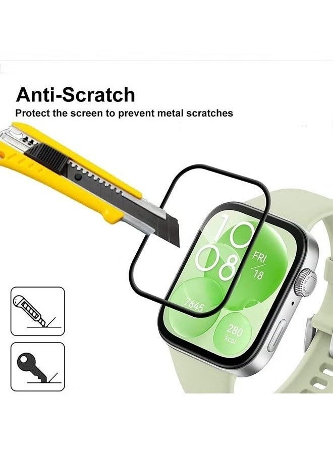 3 Pcs Huawei Watch Fit 3 Screen Protector HD Clear Scratch-Resistant Anti-Bubble Wear-Resistant, 3D Full Screen Coverage Case Curved Edge Screen Protector Black  - Image 4