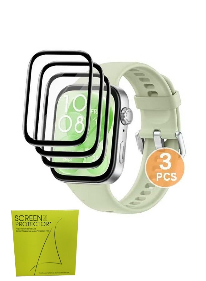 3 Pcs Huawei Watch Fit 3 Screen Protector HD Clear Scratch-Resistant Anti-Bubble Wear-Resistant, 3D Full Screen Coverage Case Curved Edge Screen Protector Black  - Image 1