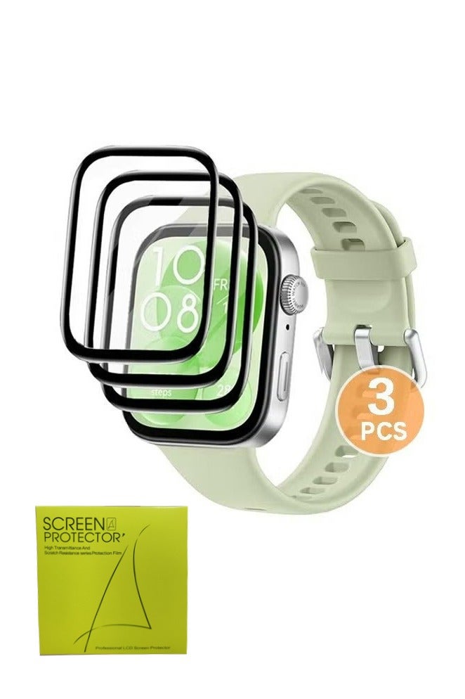 ٣ قطع من واقيات شاشة هواوي واتش فيت ٣، شفافة عالية الوضوح، مقاومة للخدش، مقاومة للفقاعات، تغطية كاملة للشاشة ثلاثية الأبعاد، حافة منحنية، لون أسود. - Image 1