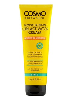 COSMO كريم مرطب لتنشيط التجعيدات من Soft & Shine 250 جرام | زبدة الشيا وزيت الأفوكادو | للشعر المجعد/المتعرج/المتموج الطبيعي | ينشط التجعيدات الطبيعية والموجات | أصفر  - Image 1