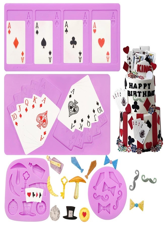 acvcatto Playing Card Silicone Molds Set, Poker Theme Cake Decorating Kit with Mustache and Bow Ties Fondant Molds, for Father's Day Cupcake Topper Candy Sugar Craft Gum Paste Clay Resin - Image 1