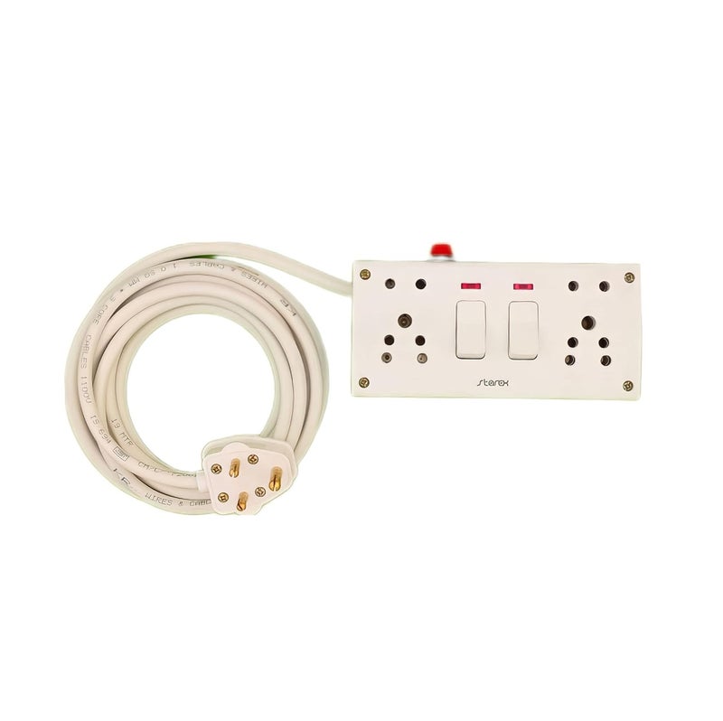 BRUK Bruk Extension Board with Long 1 SQMM 3 COR Wire Indicator Fuse 6A Switch 2 and Socket 2 Topin Socket 2 Combined Board 6A Small Plug 10 Meter Wire  - Image 1