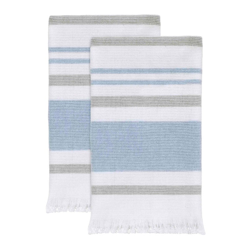 Izod - Fingertip Towels, Soft & Absorbent Cotton, Dorm Room Essentials, Striped Bathroom Decor, Set of 2 (Clubhouse Collection, Blue) - Image 1