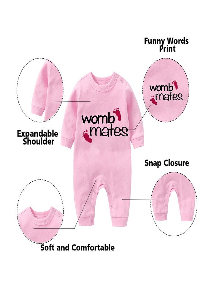 YSCULBUTOL Baby Twins Bodysuit Cute Baby Womb Mates Outfit Girl Funny Romper Baby Girl Clothes Set（pink Womb Mates set 3m） - Image 2
