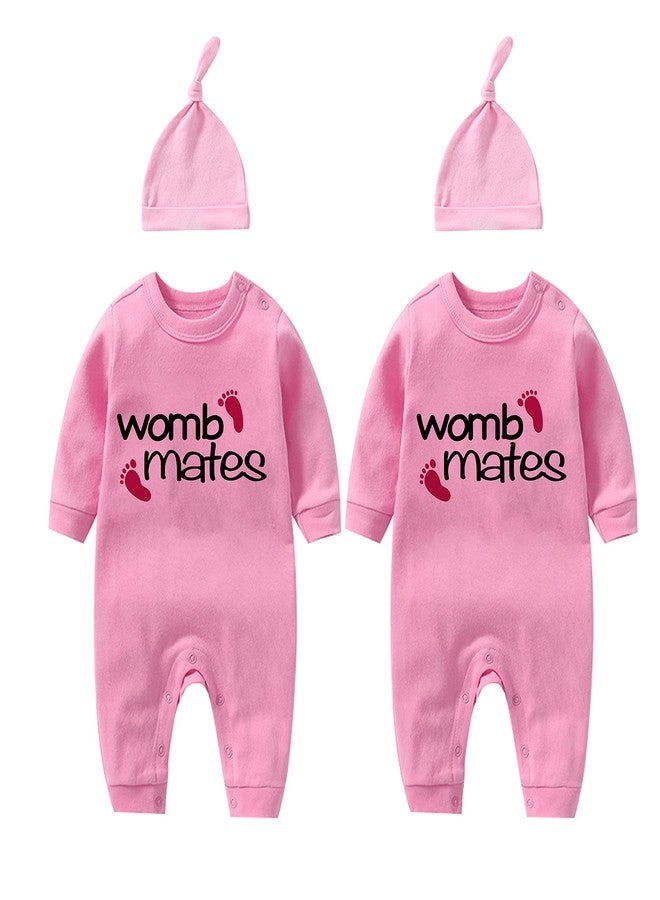 YSCULBUTOL Baby Twins Bodysuit Cute Baby Womb Mates Outfit Girl Funny Romper Baby Girl Clothes Set（pink Womb Mates set 3m） - Image 1