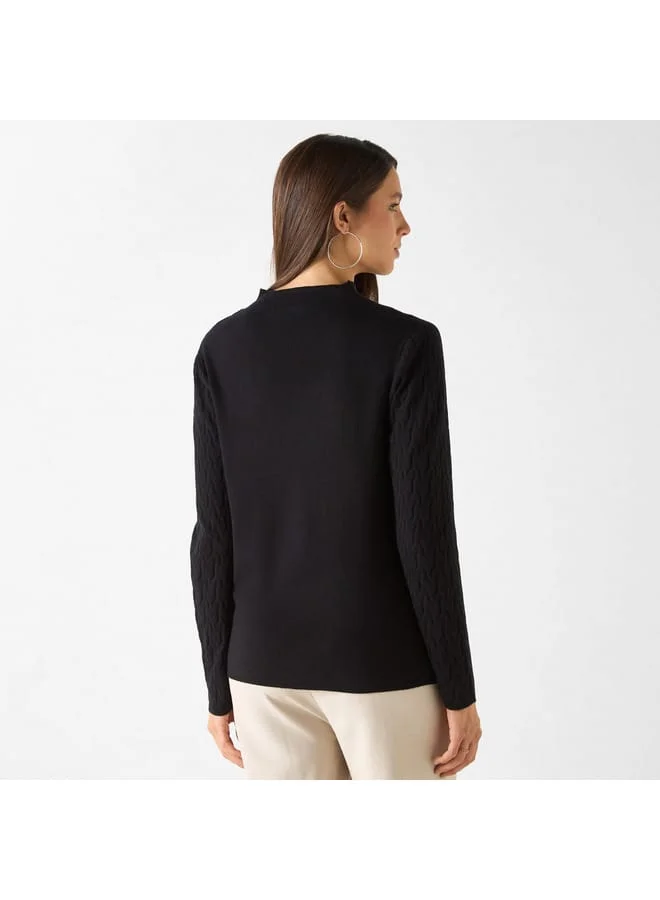 Iconic Iconic Sequin Embellished Sweater with High Neck and Long Sleeves