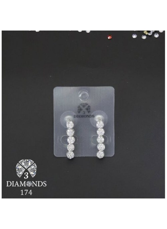 حلق ستد خطي Platinum & Rhodium Plated – فصوص Cubic Zirconia