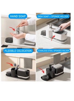 SYOSI Sponge Holder, Hand and Dish Soap Dispenser Set with Tray, Dishcloth Holder, Hand Dispenser Organizer, 6-in-1 Organizer Kitchen Gadgets, for Kitchen Sink Countertop Storage  - Image 2