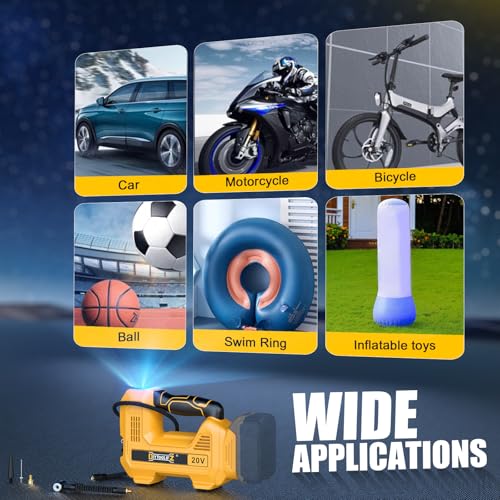 DIYtoolifz 160PSI Cordless Tire Inflator Compatible with Dewalt 20V Air Compressor, Portable Air Pump Automatic Shut Off, LED Light, Digital Pressure Gauge for Cars Motorcycles Bike Ball(Bare Tool) - Image 4