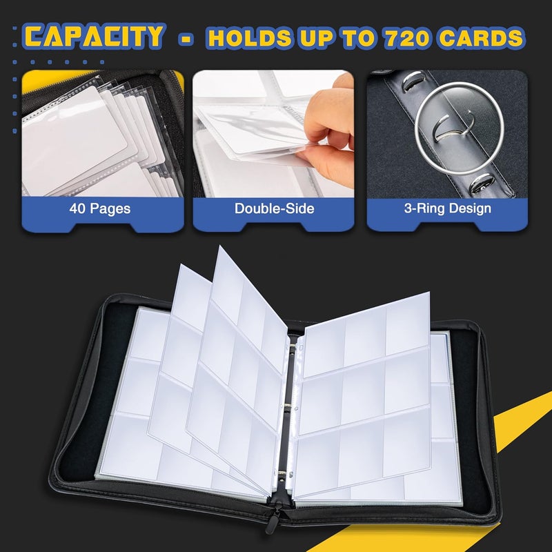 Neato Tek Football Card Binder, 9 Pocket Sports Card Binder, 720 Double Sided Pocket Waterproof Binder, Baseball trading cards Zipper Album, Expandable, Compatible with Gaming Cards, Yugioh, MTG and Other TCG - Image 4