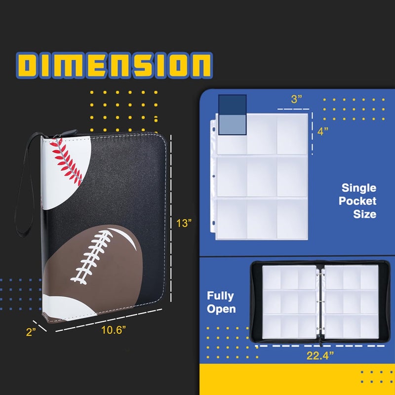 Neato Tek Football Card Binder, 9 Pocket Sports Card Binder, 720 Double Sided Pocket Waterproof Binder, Baseball trading cards Zipper Album, Expandable, Compatible with Gaming Cards, Yugioh, MTG and Other TCG - Image 3