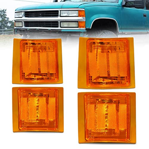 مجموعة إشارة الانعطاف الأمامية من بيستفيو مع مصباح عاكس جانبي علوي وسفلي بغطاء كروم وعدسة كهرمانية متوافقة مع شاحنة شيفروليه CK 10 بيك أب 1500 2500 3500 19941998 تاهو 19951999