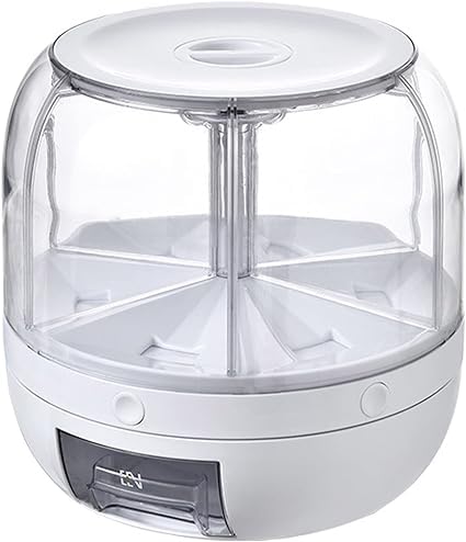 Matiko Rice Dispenser, Rotating Dry Food Dispenser PP Plastic Kitchen Grain Storage Container with 6 Compartments Holder for Rice and Beans (Round Small - white Rice Dispenser) - Image 5