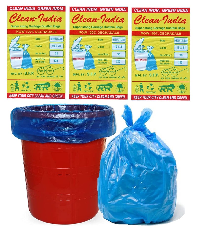 Clean India Garbage Bags Medium for Home 90 Pcs, Dustbin Bags, Recyclable Garbage Bag | Size 19 x 21 Inch (30 Pcs X 3) - Dustbin Covers/Plastic Bag… (blue) - Image 5