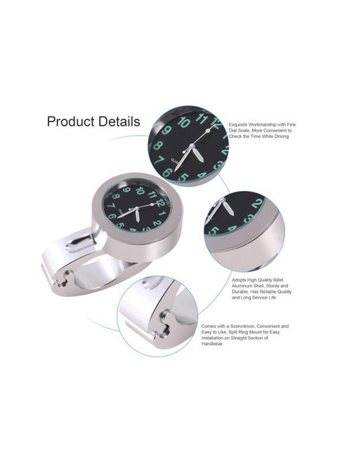 Motorcycle Handlebar Clock, Silver Motorcycle Waterproof Handlebar Glow Mount Clock Watch for most of the Motorcycle Cruiser Chopper, 4.3 x 4.3 x 1.7cm