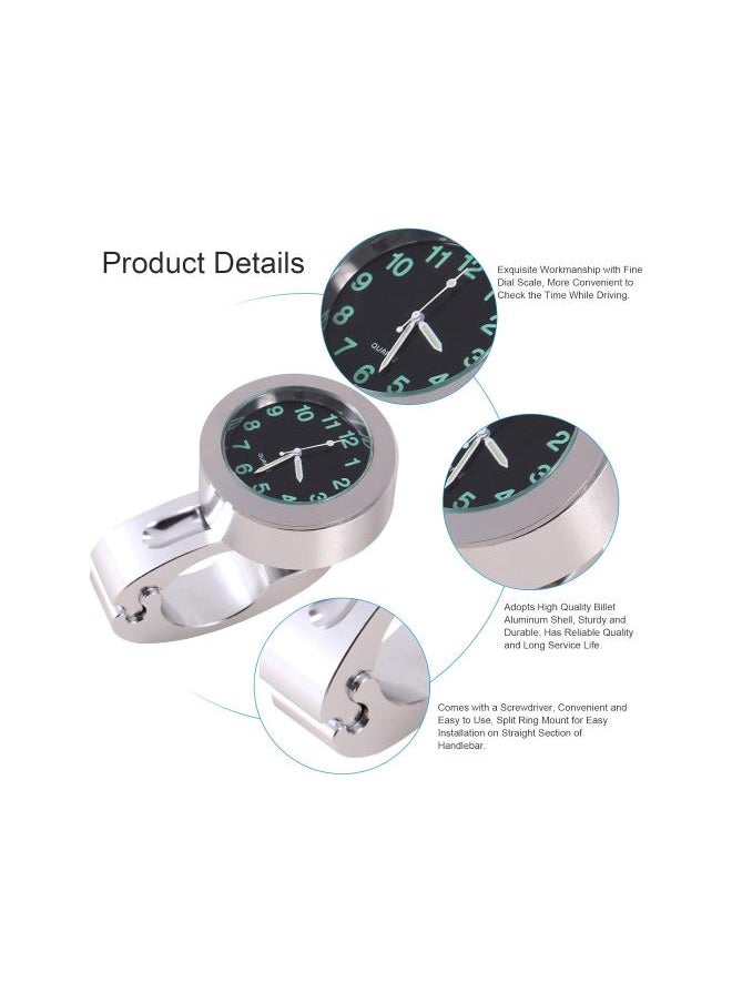 WYBOT - Motorcycle Handlebar Clock, Silver Motorcycle Waterproof Handlebar Glow Mount Clock Watch for most of the Motorcycle Cruiser Chopper, 4.3 x 4.3 x 1.7cm - Image 1