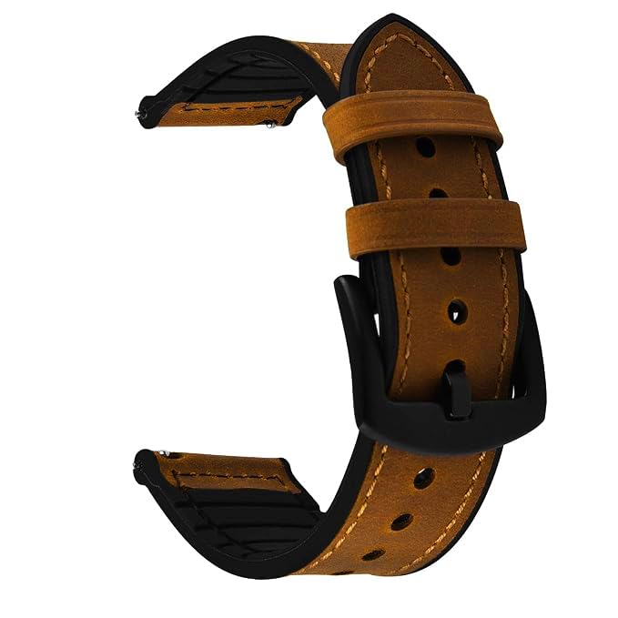 ADAMO 22MM Leather Silicone Straps Compatible With Samsang Galaxy Watch 3 45MM, Quick Release Watch Band For Fosil Gen 6/One-Plus (46MM)/ Colorfit All 22MM Wristwatch And Smartwatches P33BLE02, Brown - Image 1