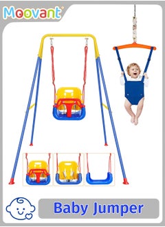 4 in 1 Baby Jumper with Foldable Stand, Stable Safety Baby Swing Set, Toddler Swing and Baby Bouncer Jumper with Safety Seat, Portable Baby Swing, Birthday Gift for Children Toddlers Indoor Outdoor