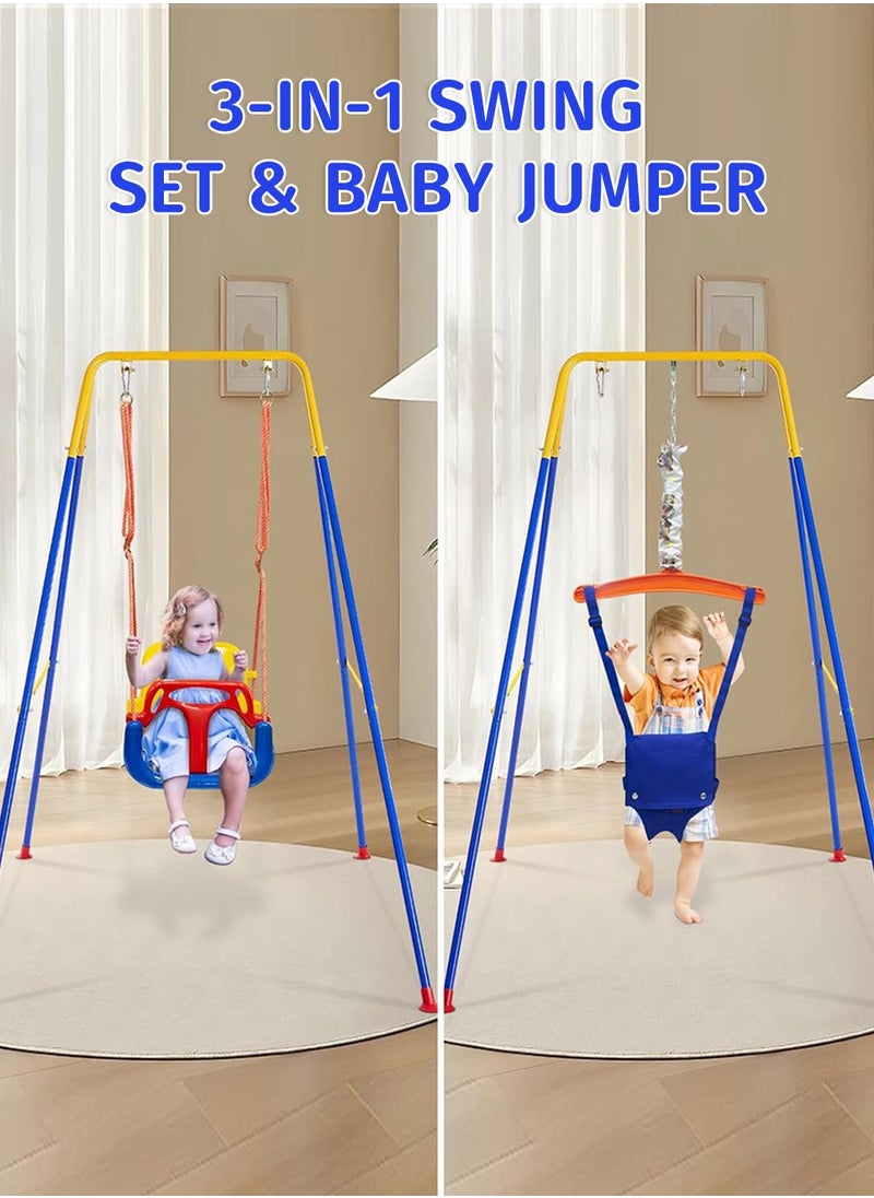 Moovant - 4 in 1 Baby Jumper with Foldable Stand, Stable Safety Baby Swing Set, Toddler Swing and Baby Bouncer Jumper with Safety Seat, Portable Baby Swing, Birthday Gift for Children Toddlers Indoor Outdoor - Image 1